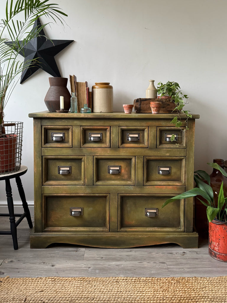 Apothecary inspired industrial drawers