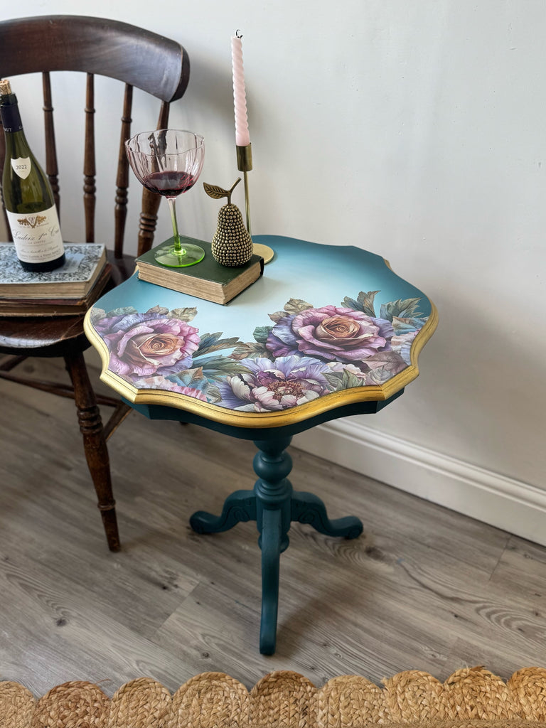 Teal floral side table