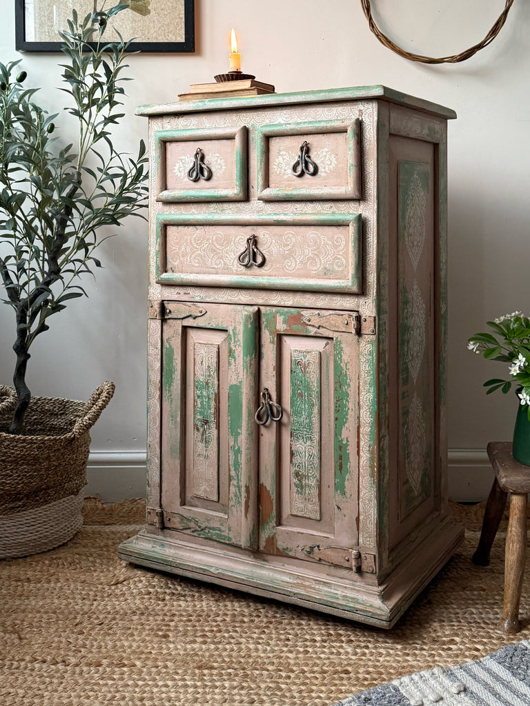 Pink and green chippy cupboard