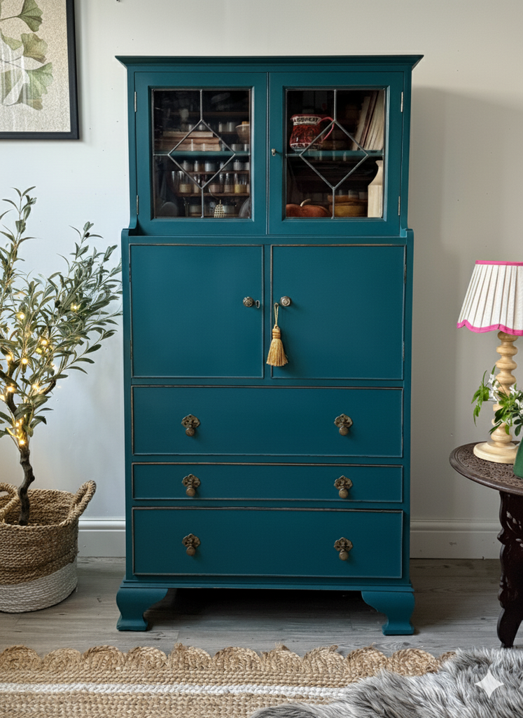Vintage cocktail cabinet painted teal
