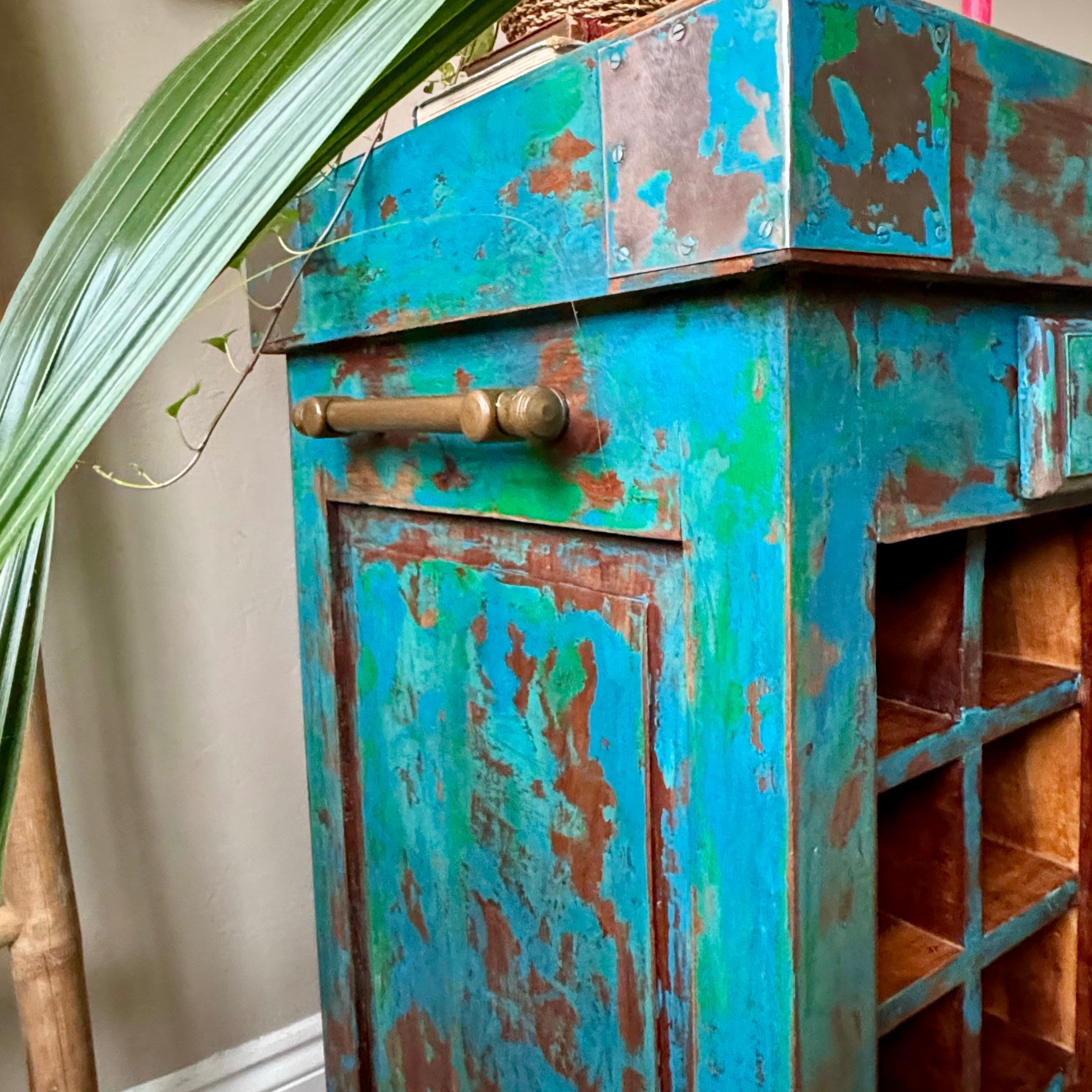 Blue and Green Vintage Indian Style Cabinet