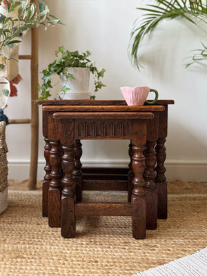 Solid oak nest of tables