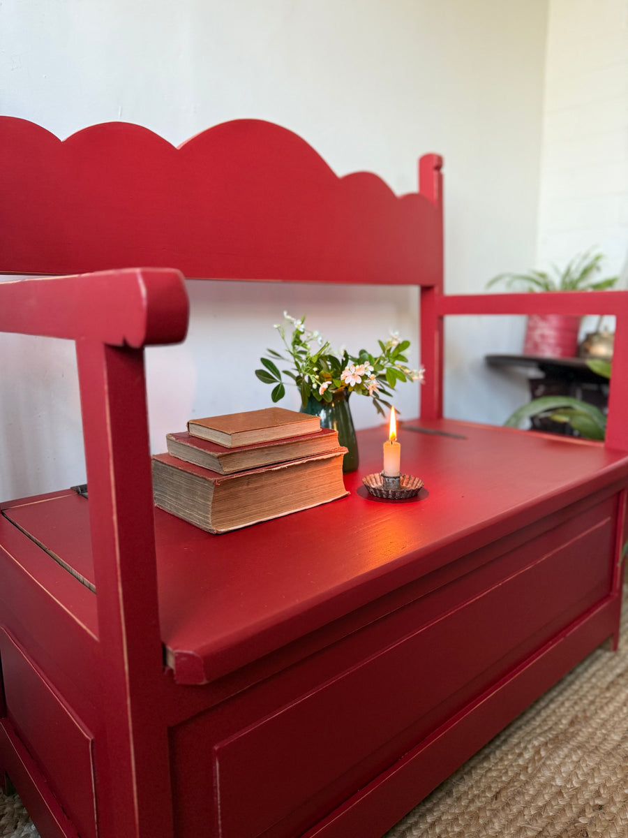 Rustic storage bench painted red – Faff Designs
