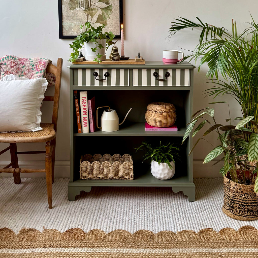 Vintage green and white bookcase