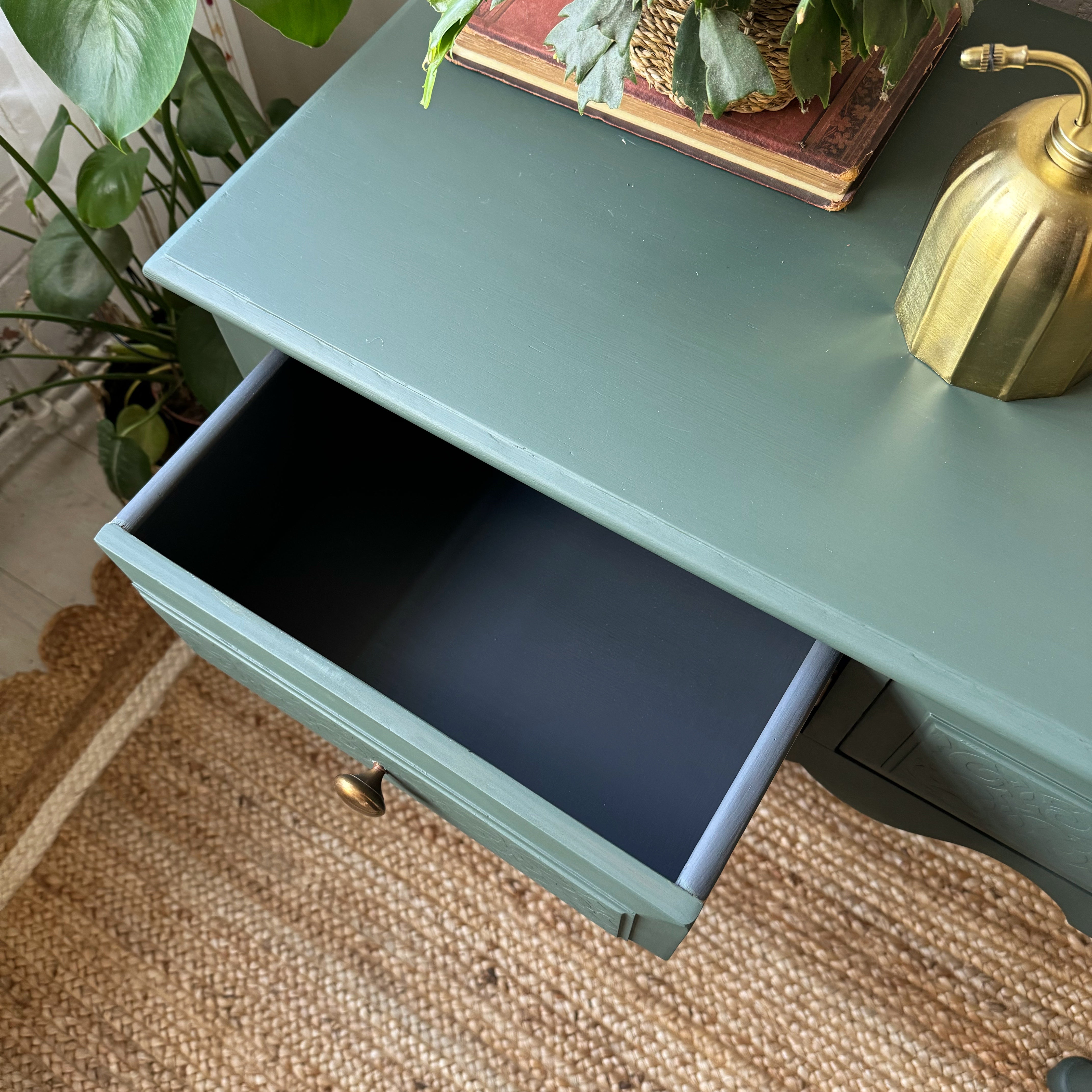 Dark green console table