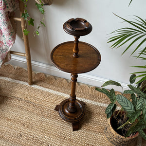 Vintage solid turned oak smokers table