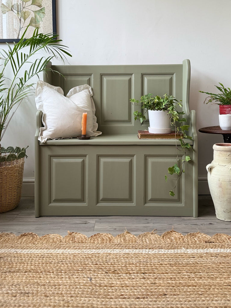 Pine bench painted green