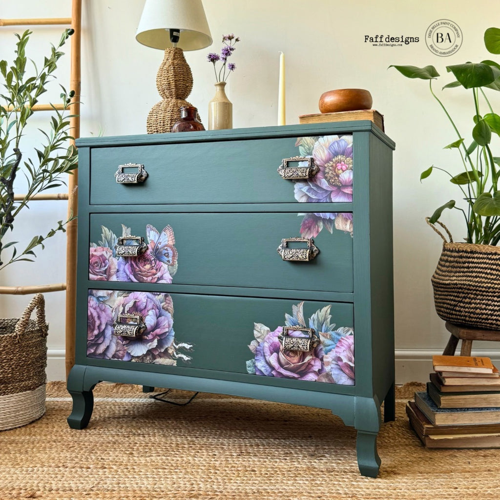 Green and floral chest of drawers