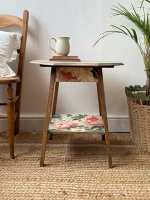 Green and floral oak side table