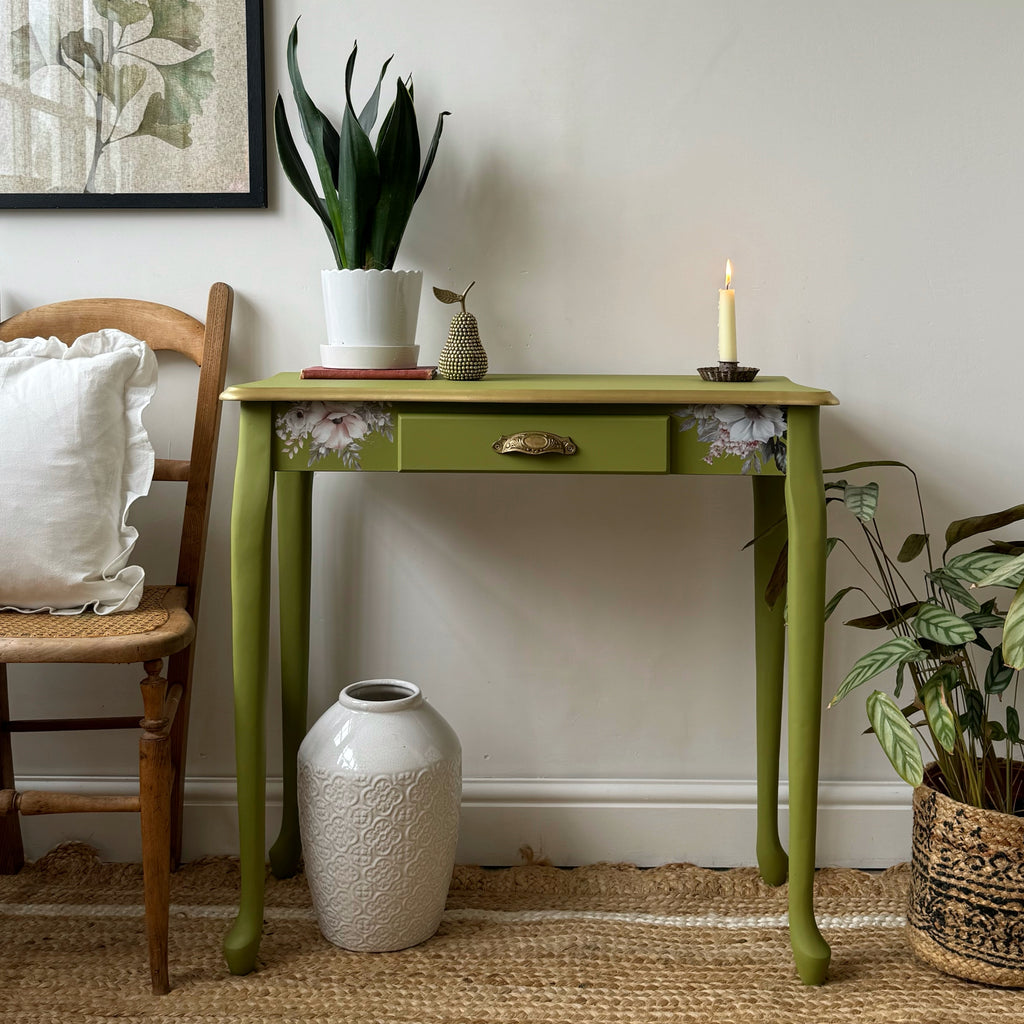 Green gold and floral console table