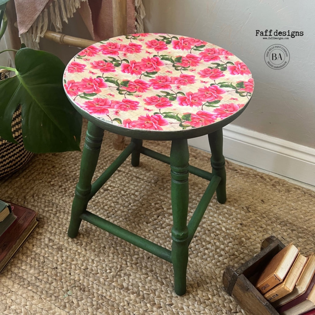 Floral stool with decoupage