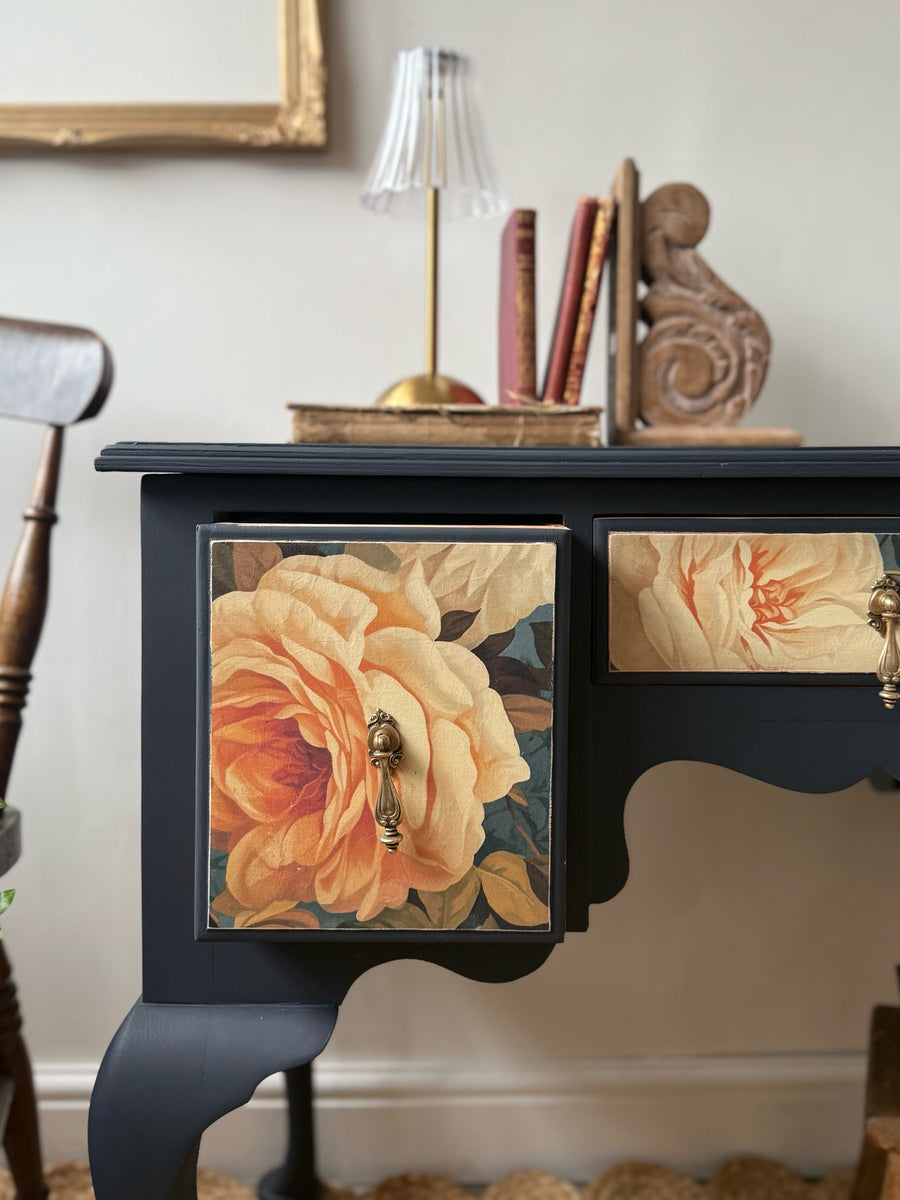Vintage navy lowboy with floral detail – Faff Designs