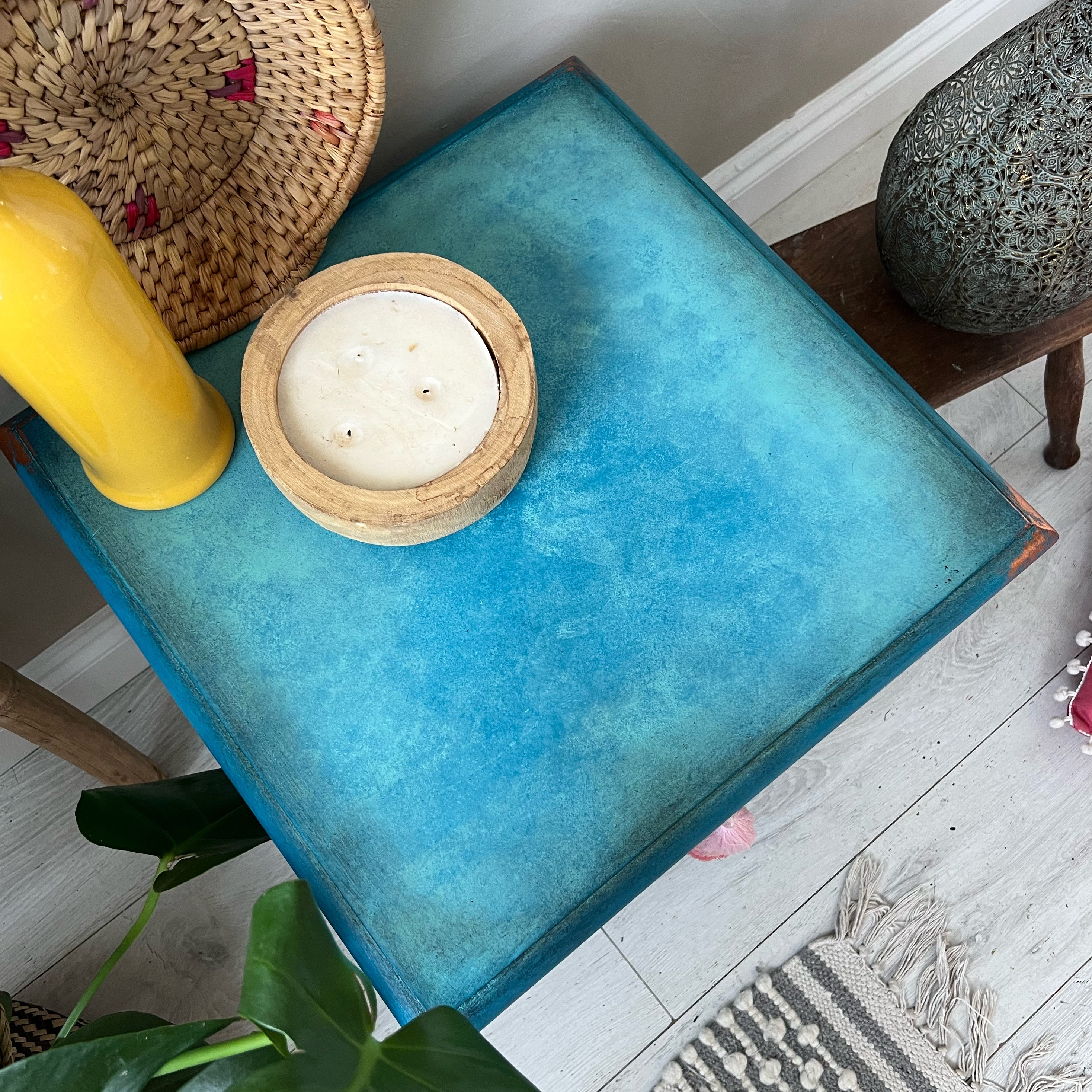 Turquoise and copper side table