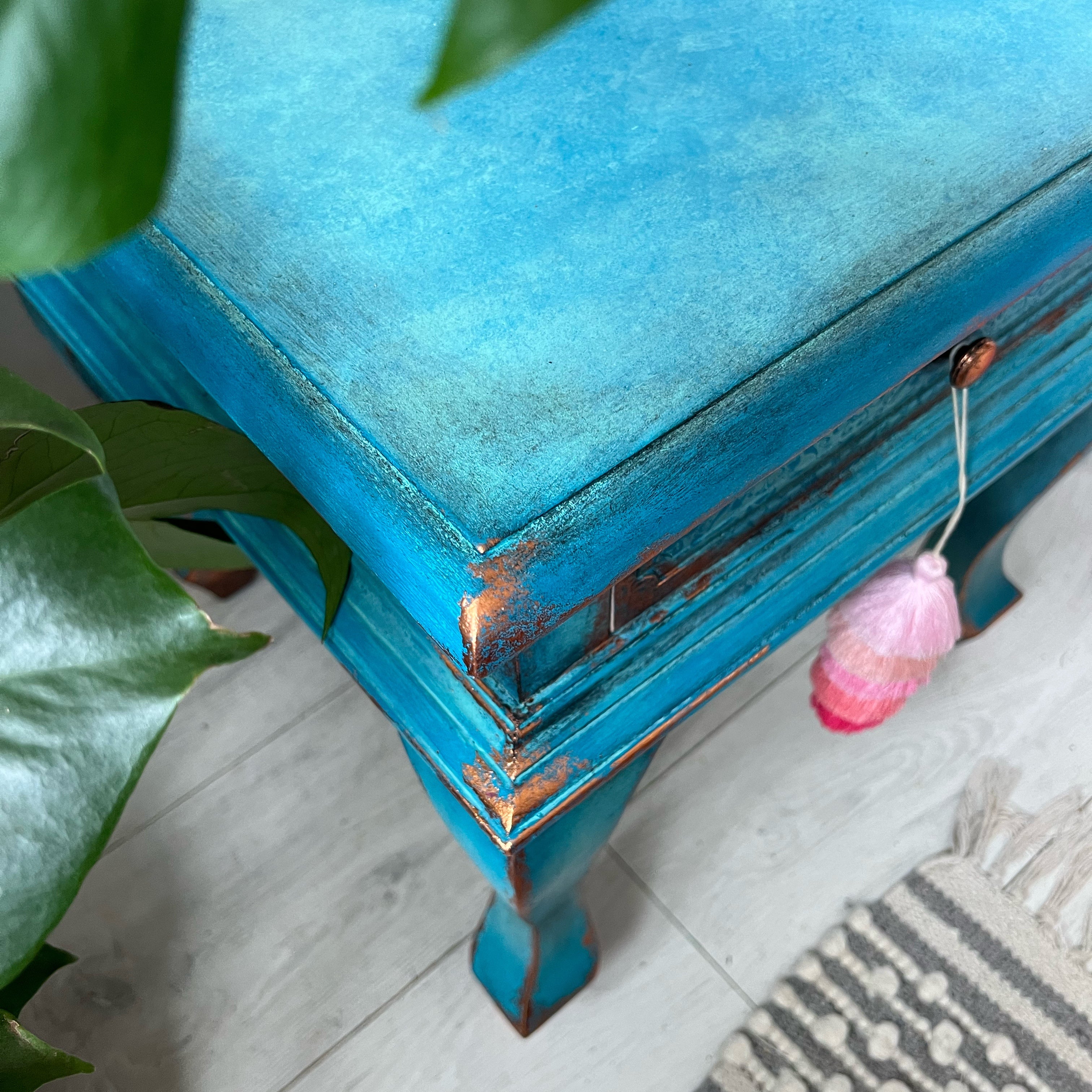 Turquoise and copper side table