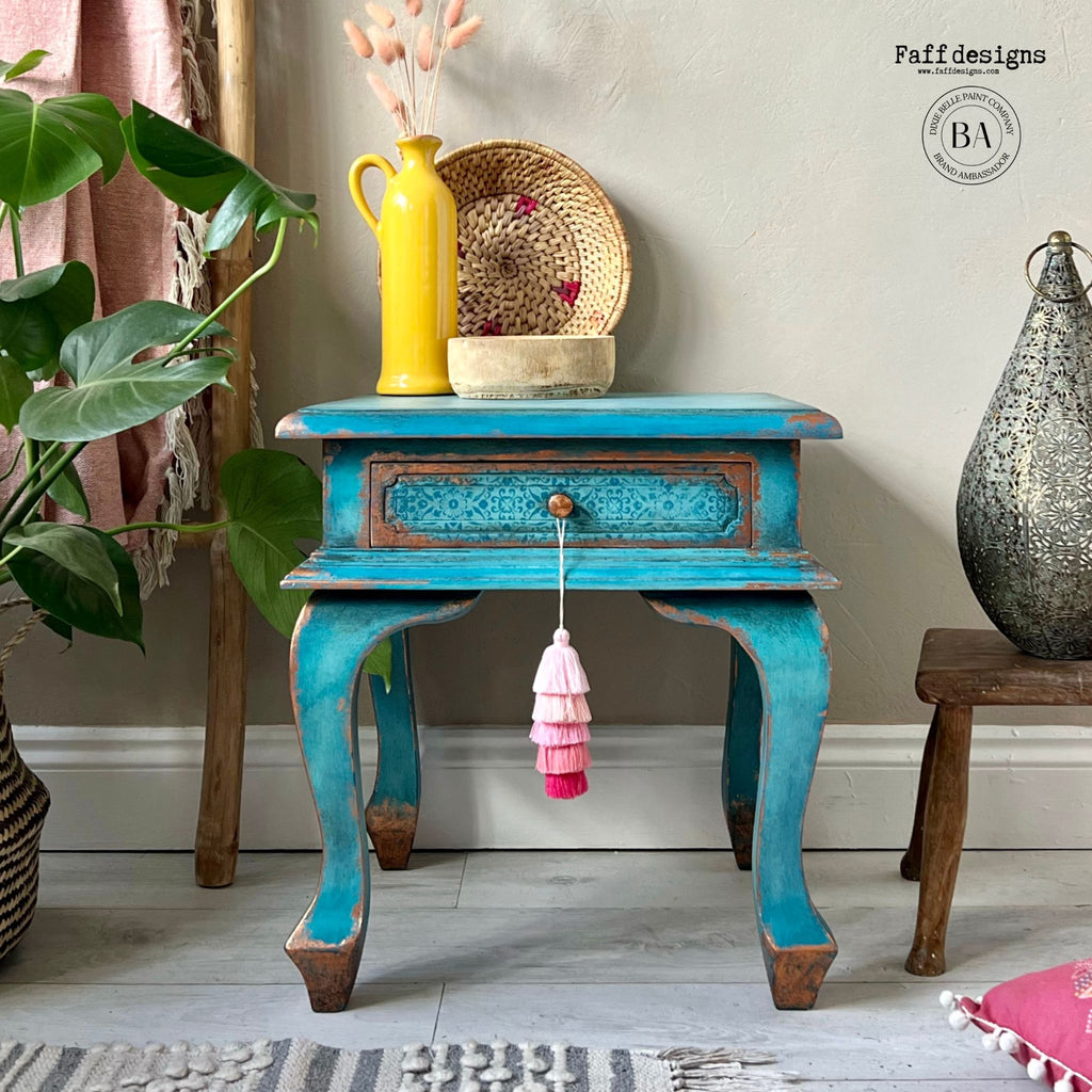 Turquoise and copper side table